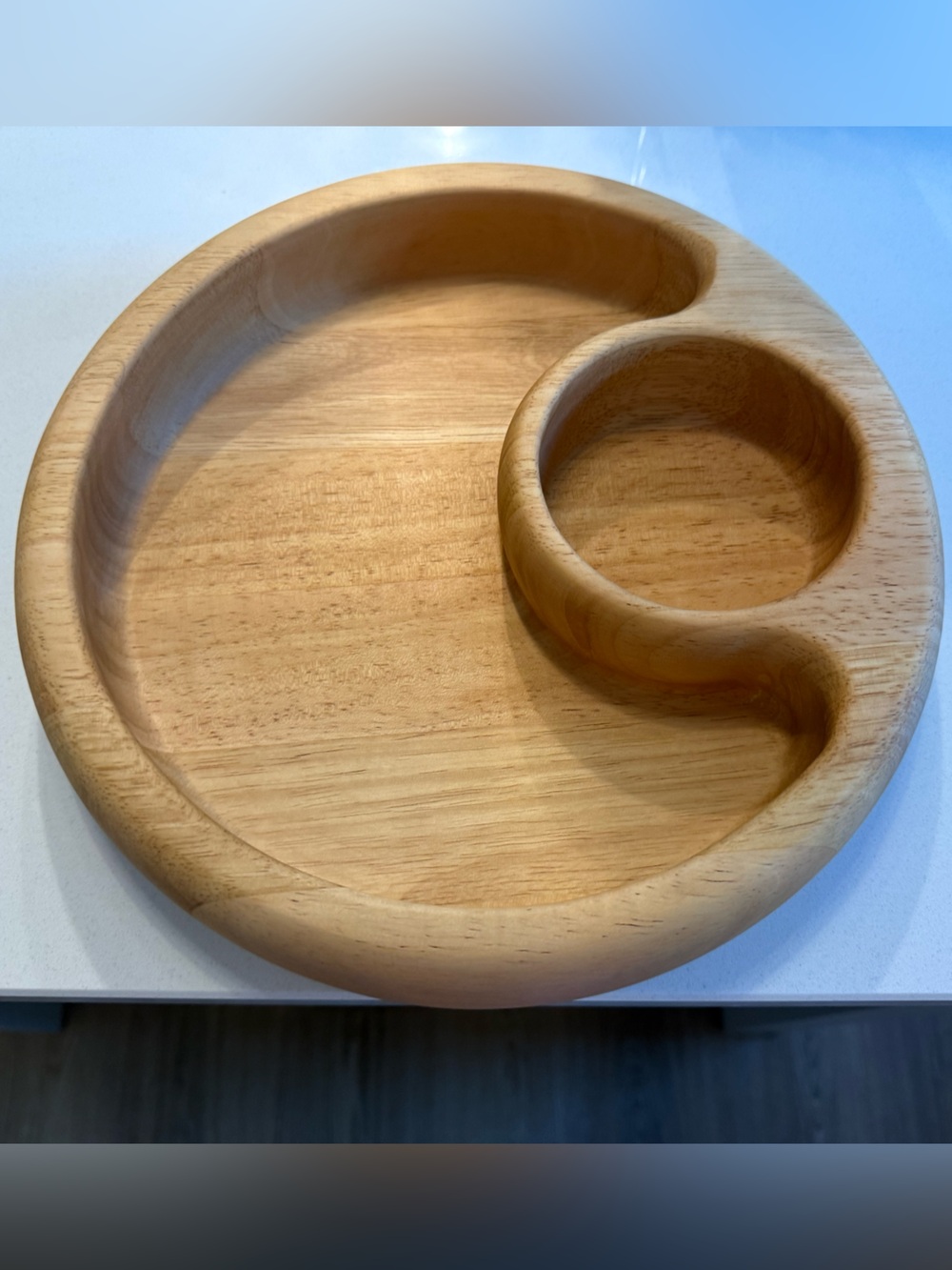 Crate&Barrel Round Wooden Serving Tray with Double Dip
